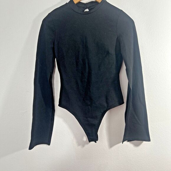 Lulus Bodysuit Womens Small Little Dramatic Black Long Split Sleeve Cutout Back - Picture 3 of 12